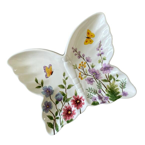MAXCERA Spring Floral Butterfly Shaped Ceramic Dinner Plates 11x9 Set of 4 New - Picture 9 of 16